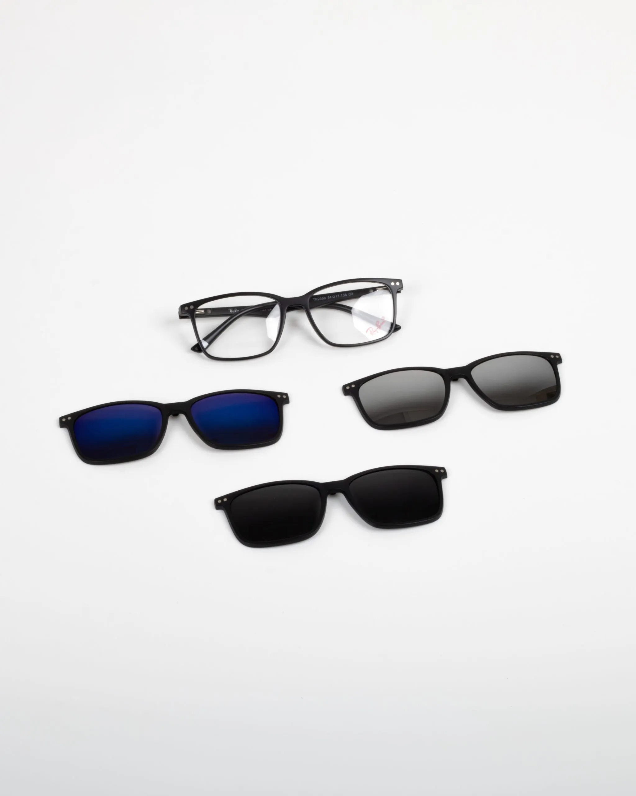 عینک طبی سه کاور ریبن مشکی مدل ۲۳۵۸ - Rayban 1 عینک طبی آفتابی آهنربایی کاوردار چند کاره دید در شب جیوه ای پلاریزه آبی زرد فروش اقساطی اسنپ پی